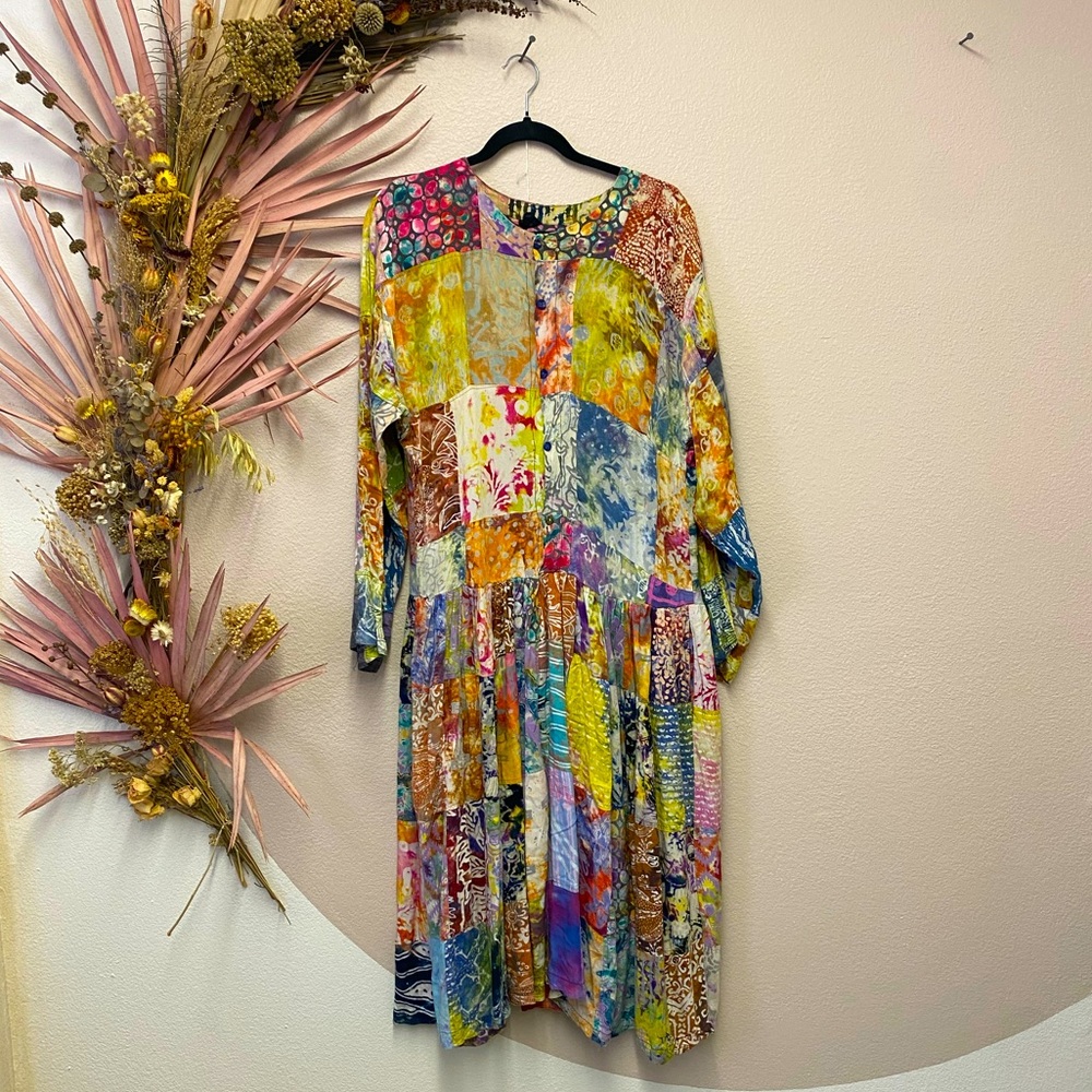 Vintage Drop Waist Tye Dye Quilted dress